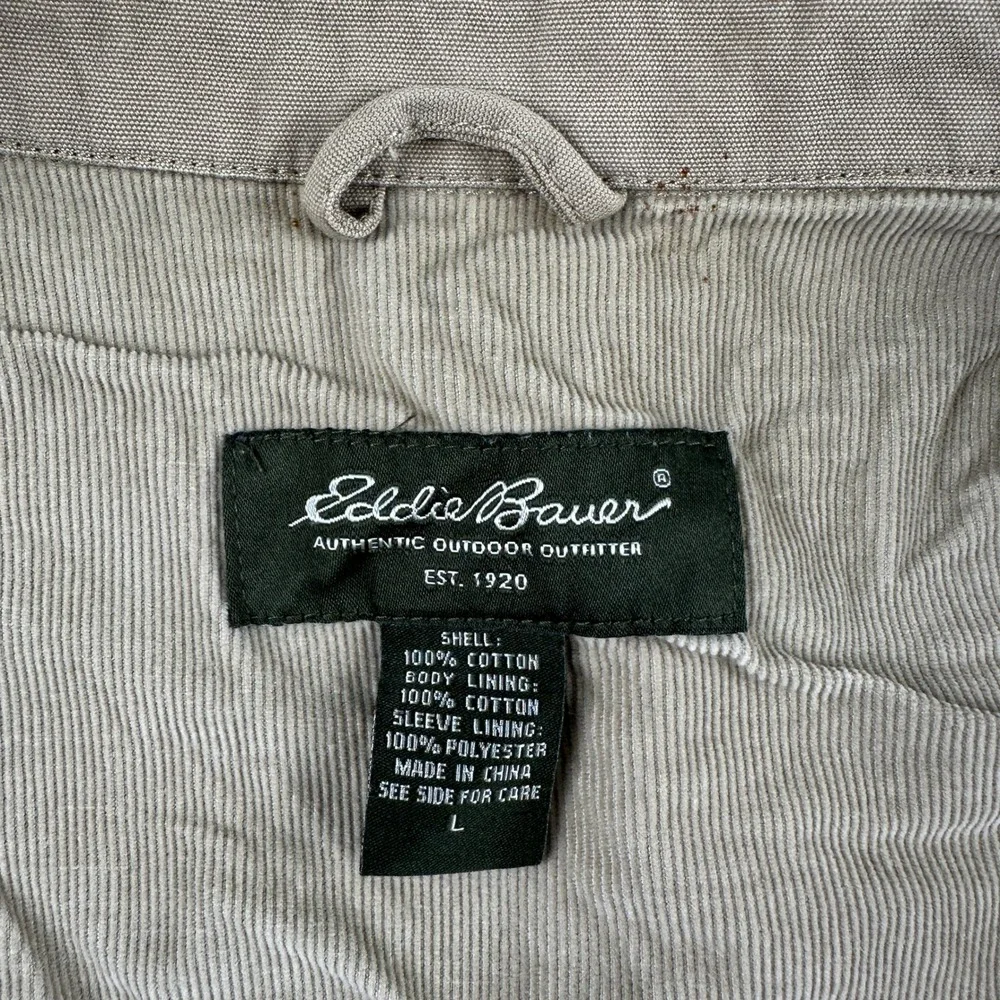 Eddie Bauer Jacket Mens L Tan‎ Canvas Full Zip Corduroy Lined Workwear Outdoor